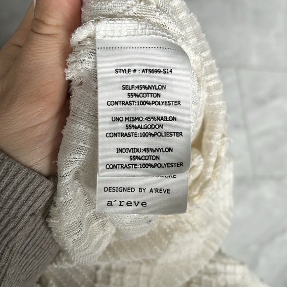 Áreve Sheer Lace Trumpet Sleeve Ivory Tie Back Blouse Boho Style size medium - Picture 7 of 7